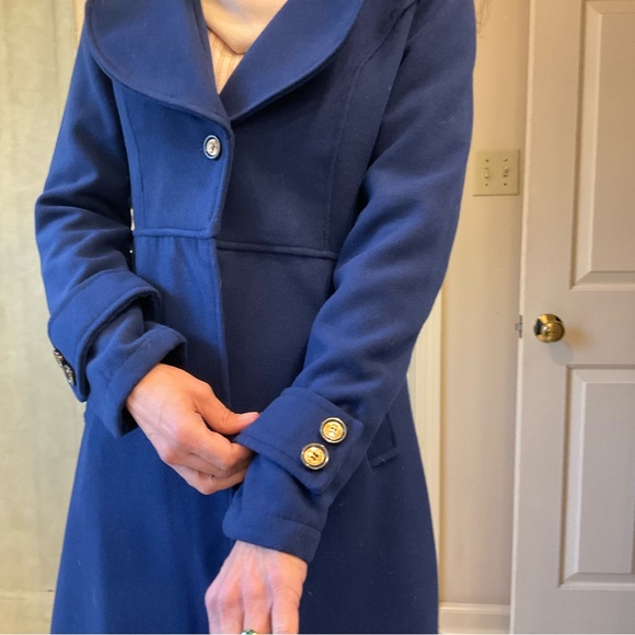 Owind Coat, long length, dark royal blue, pockets, lots of details, Sz S - Picture 4 of 15